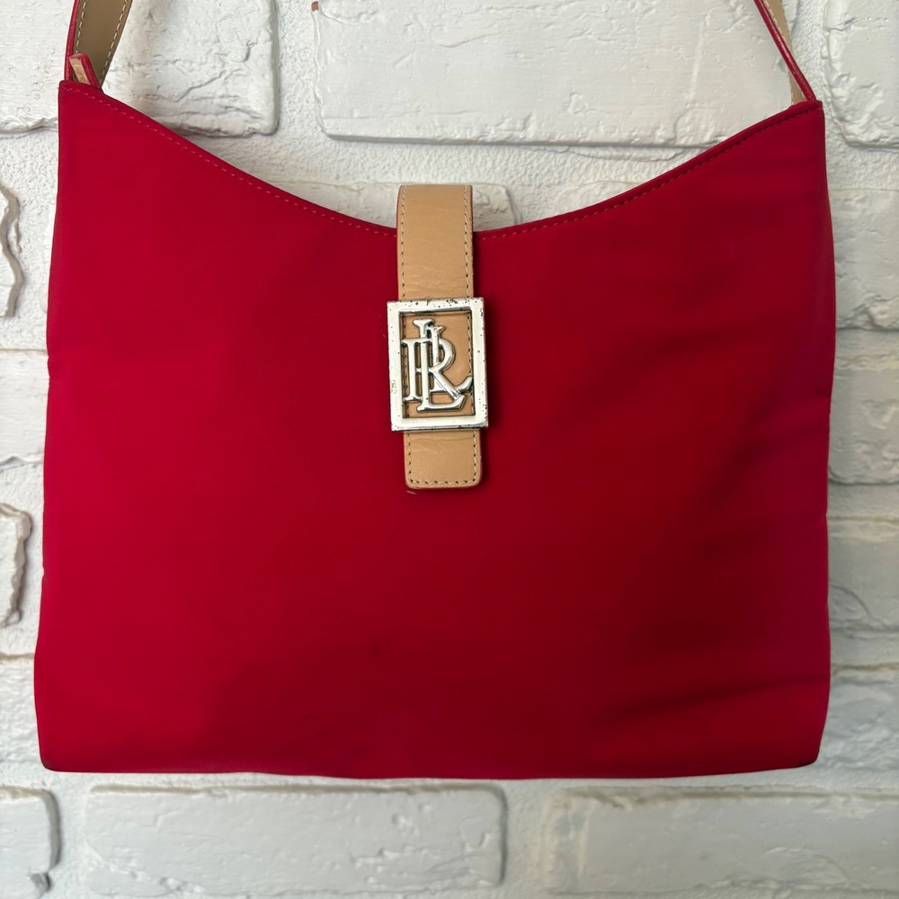 Ralph Lauren Vintage Y2K Red Nylong Leather Shoulder Bag - Picture 2 of 7